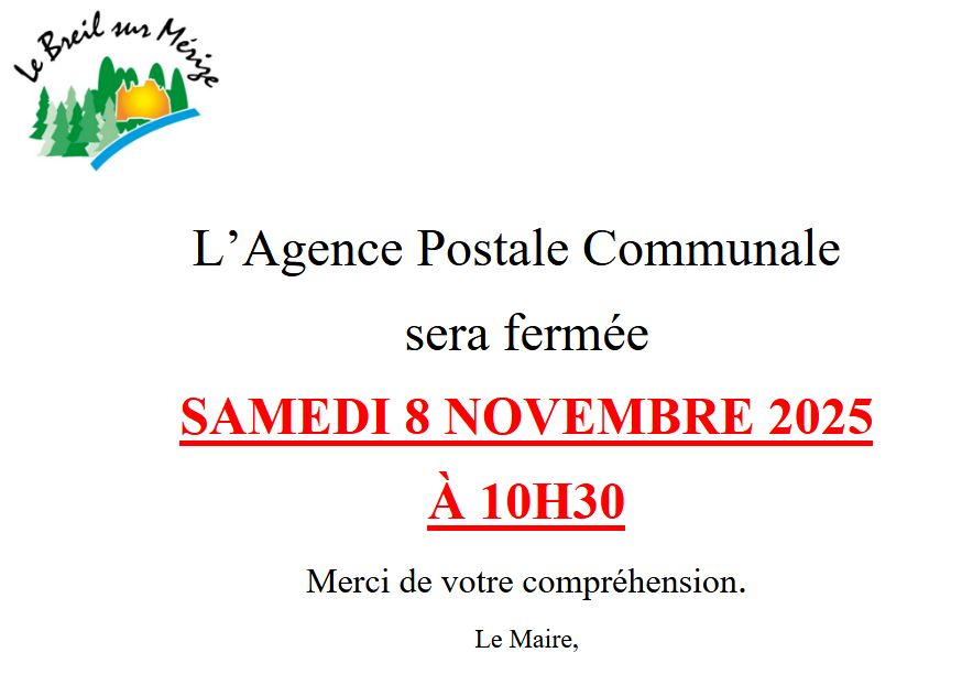 Fermeture Agence Postale Communale