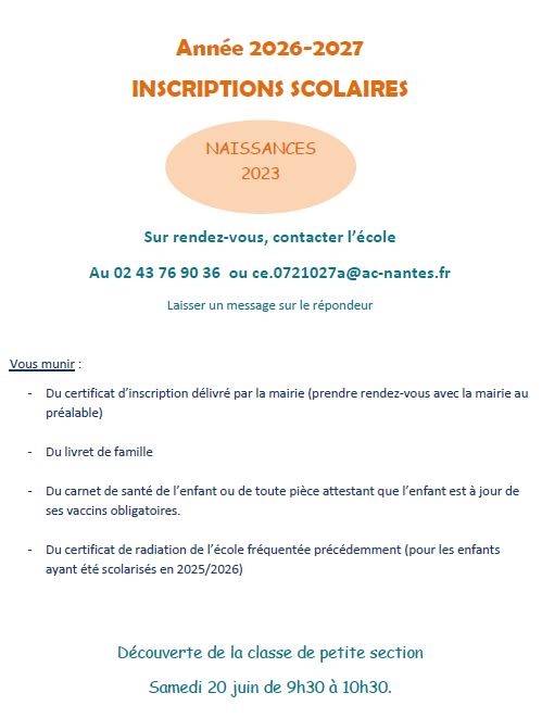 Inscription scolaire 2026-2027